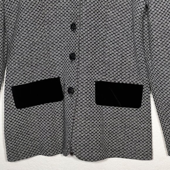 All That Jazz Knit Blazer Size 9/10 Black & White Houndstooth Velvet Accents VTG - Picture 6 of 16